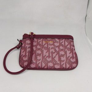 NWT Calvin Klein Logo Wristlet Clutch - Wine / Port - AOP - Logoware
